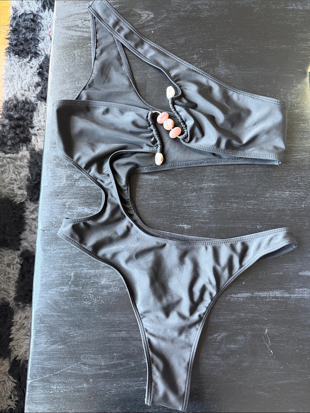 PrettyLittleThing Black One-Shoulder One-Piece Swimsuit with Bead Detail